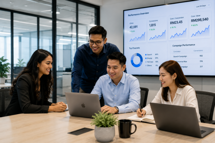 Critical Marketing team planning a client growth strategy